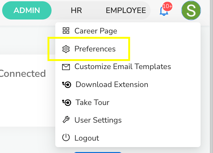 Suitable platform with preferences outlined in settings menu